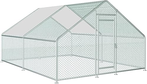 Gallinero de metal grande, jaula para aves de corral con cubierta impermeable y antiultravioleta, recinto para gallinas y conejos, hábitat para