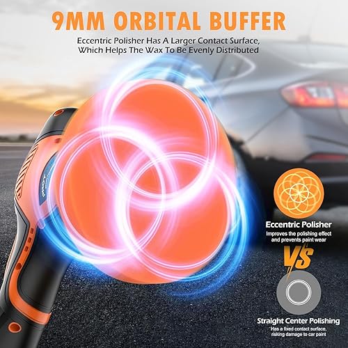 Miniatura 3 de Pulidora inalámbrica para automóvil, kit de pulido de automóvil con baterías de 21 V, 2 x 4.0 Ah, búferes excéntricos orbitales con 8 velocidades