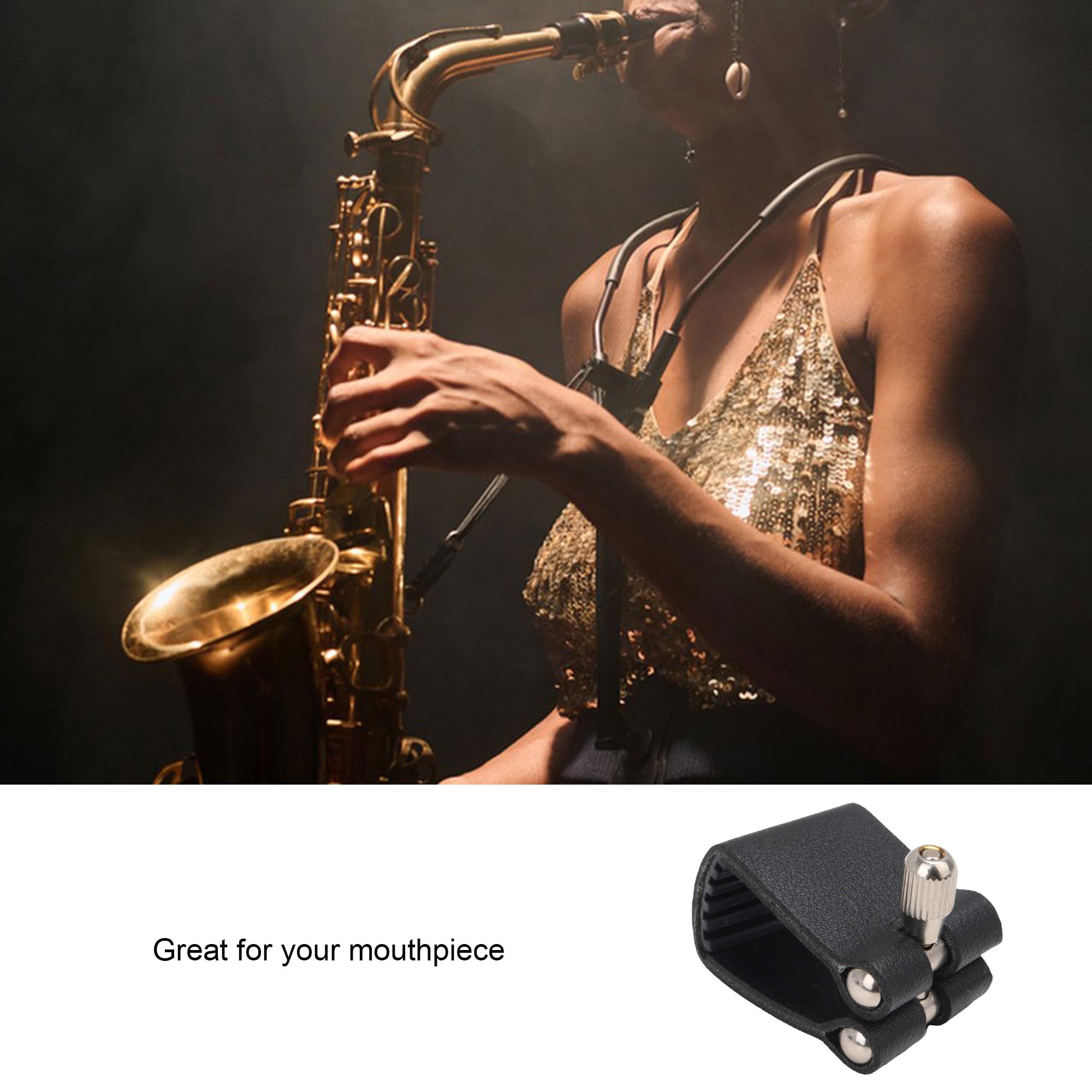 Yibuy Ligature de saxophone alto en cuir noir 85 mm