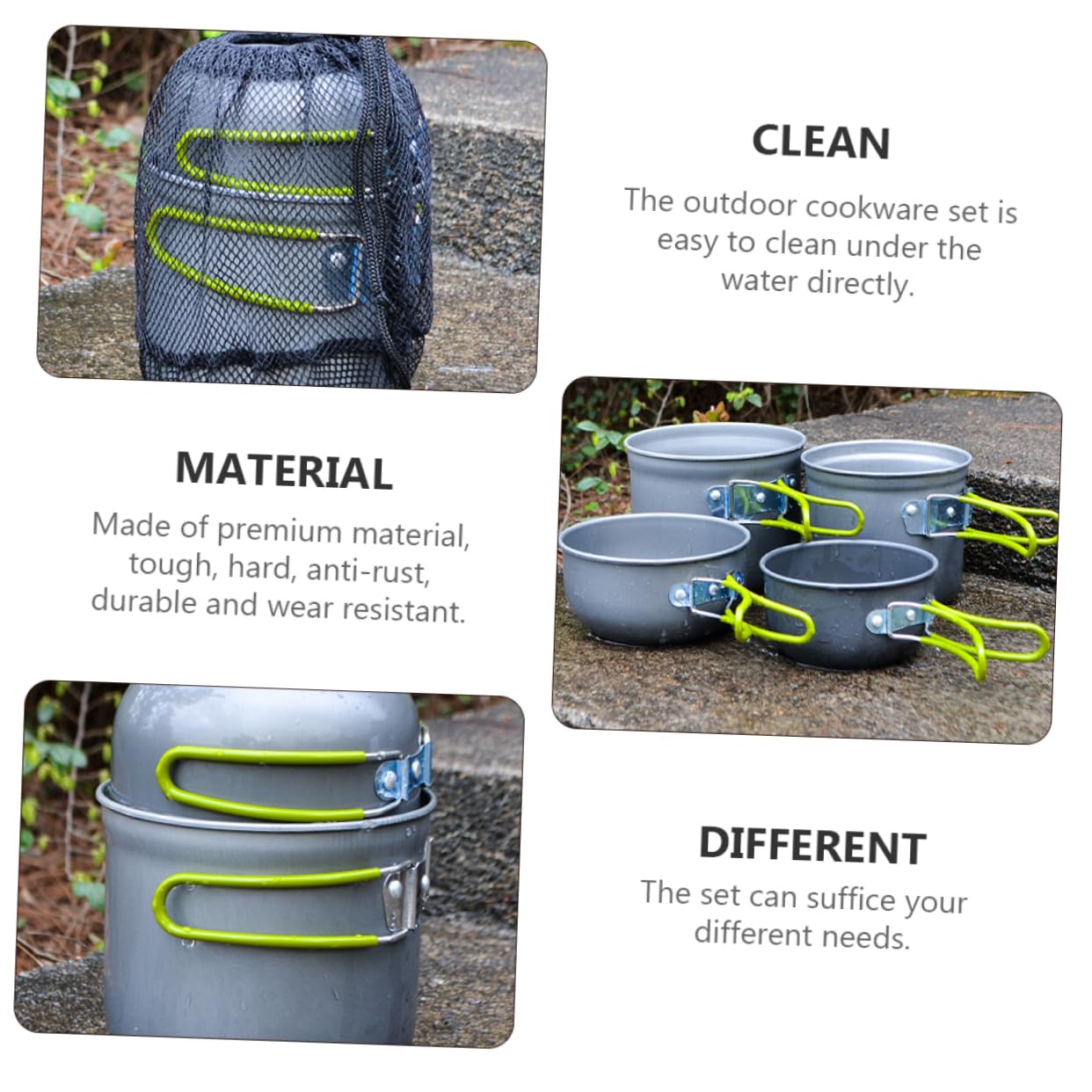 WOONEKY 1 Set Portable Outdoor Camping Cookware Thermal Insulation Cooking Pot for People Lightweight Non Deformable Design Easy to Clean and Grip for Hiking and Picnics