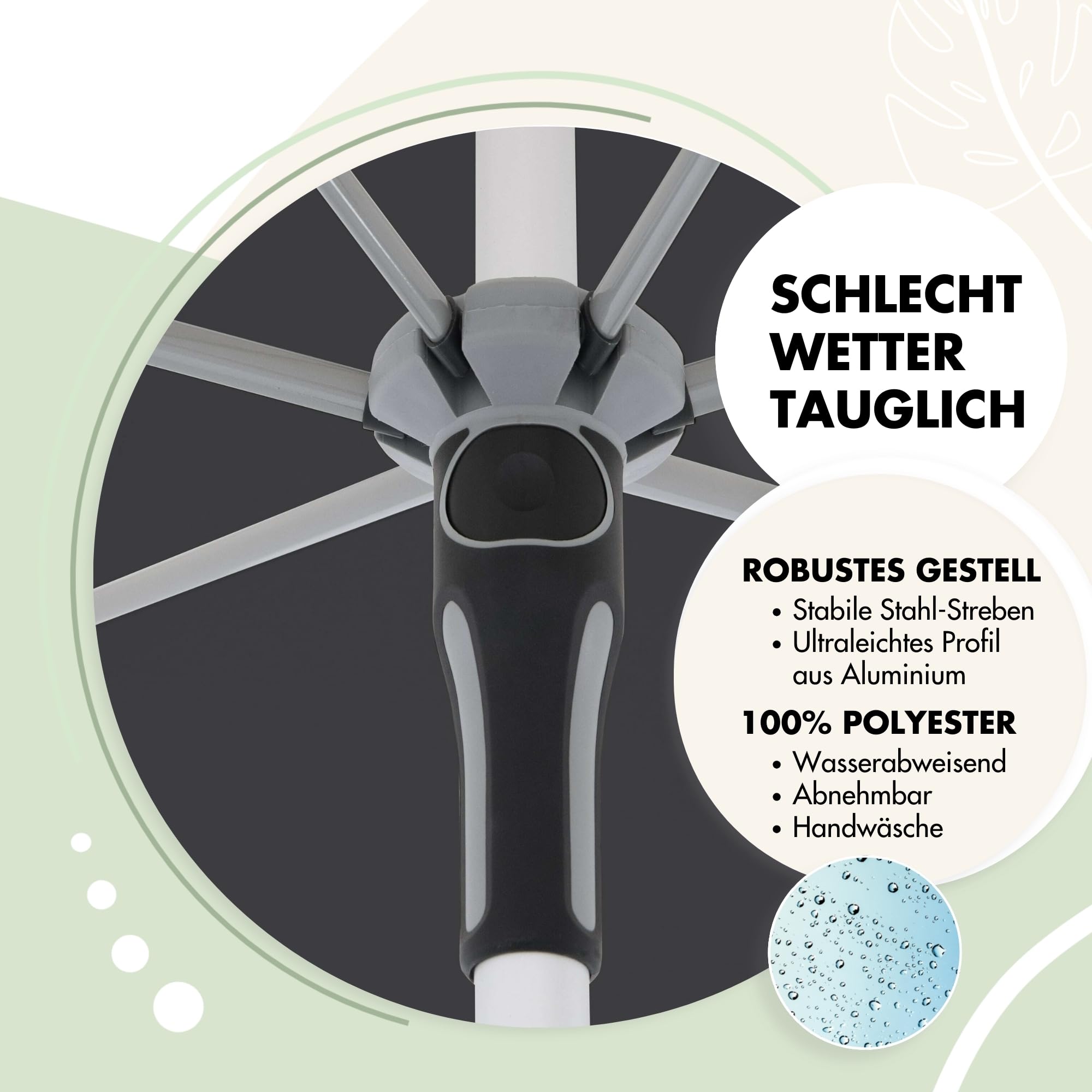 Doppler Sonnenschirm für den Garten SL-AZ Push Up 220 cm Anthrazit I Gartenschirm knickbar I Sonnenschirm mit UV-Schutz 80+ I Gestell aus Aluminium I regenabweisendes Polyester-Schirmdach