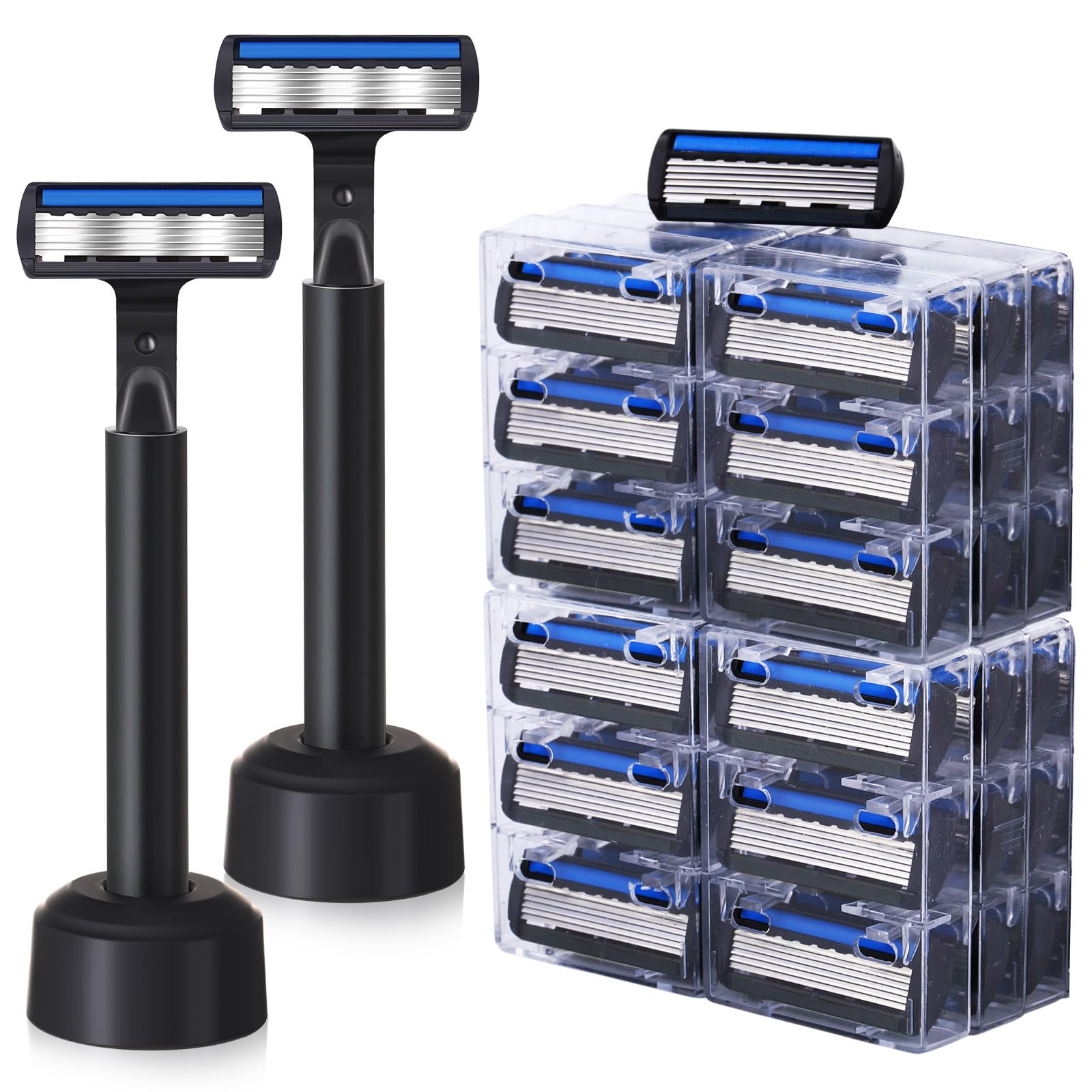 Lanties 34 Pcs Refillable 6-blade Disposable Razors for Men Set Sensitive Skin Razors Shaving Kit for a Smooth and Comfortable Shave, 2 Handle and 32