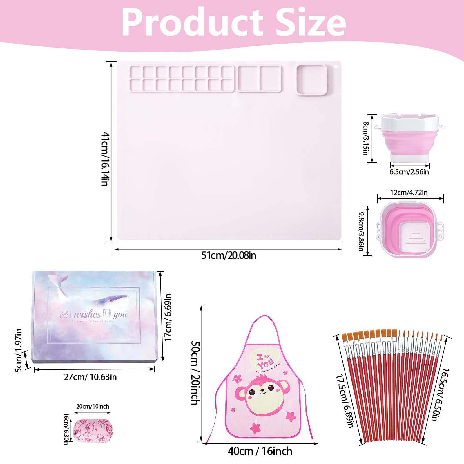 TNOMSNO Tapis de Peinture Silicone, Plateau Peinture Enfant avec Tasse Pliable et Porte-Pinceaux pour Projets de Bricolage, Aquarelle, Argile - 51 x 41 cm
