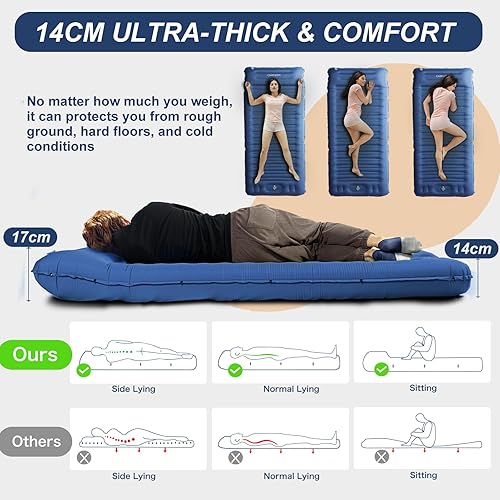Miniatura 2 de Origem Colchoneta de dormir autoinflable para campamento, tapete de campamento ultra grueso de 5.5 pulgadas con bomba incorporada, tapete