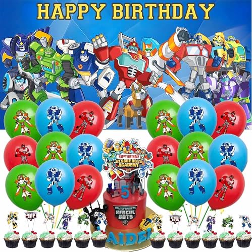 Rescue Bots Party Supplies Trans formers Decorations Birthday Cake Topper Banner Decor Backdrop Balloons