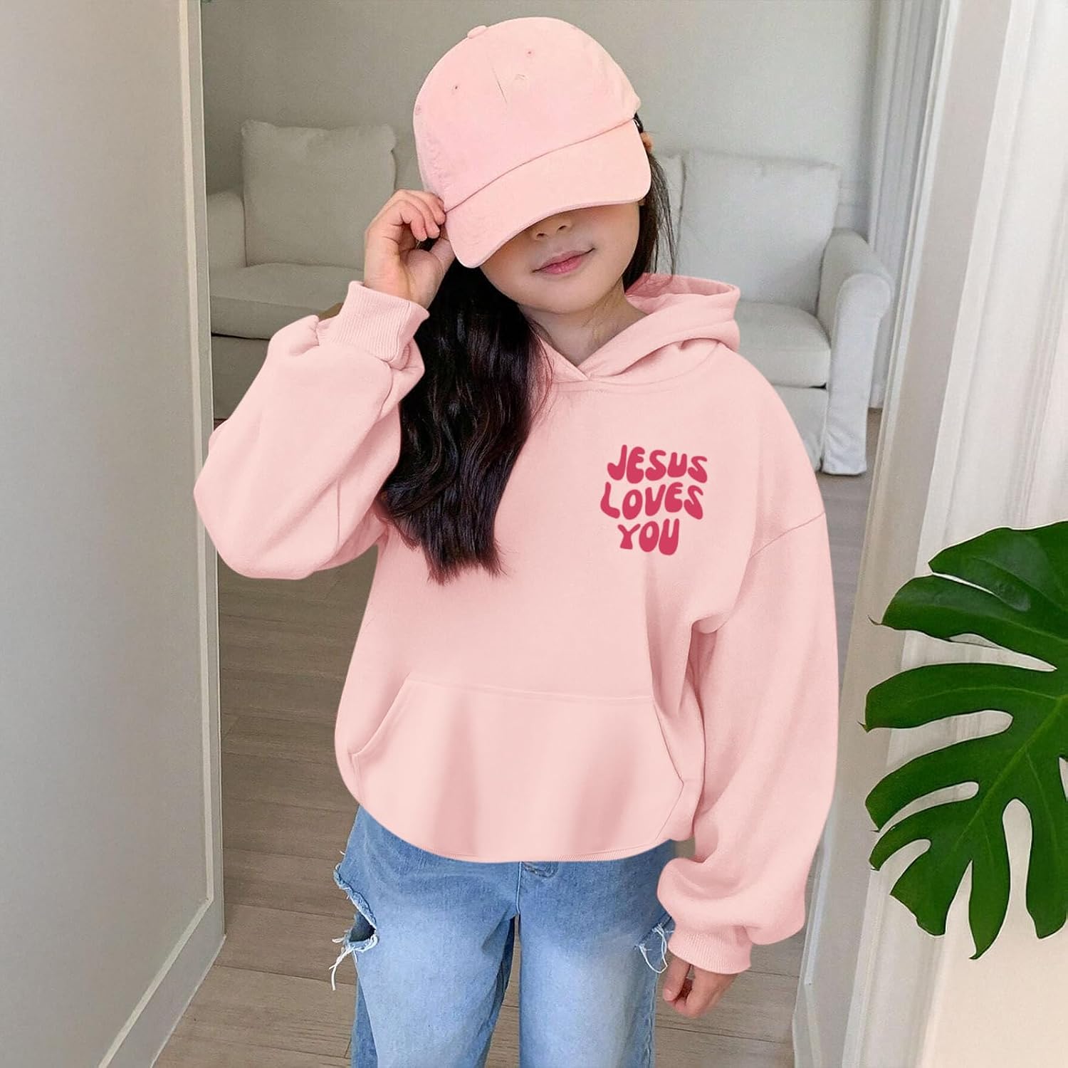 Christian Jesus Loves You Hoodie For Teen Girls Cute Graphic Hoodies Kids Bible Verse Faith Sweatshirt God Pullover