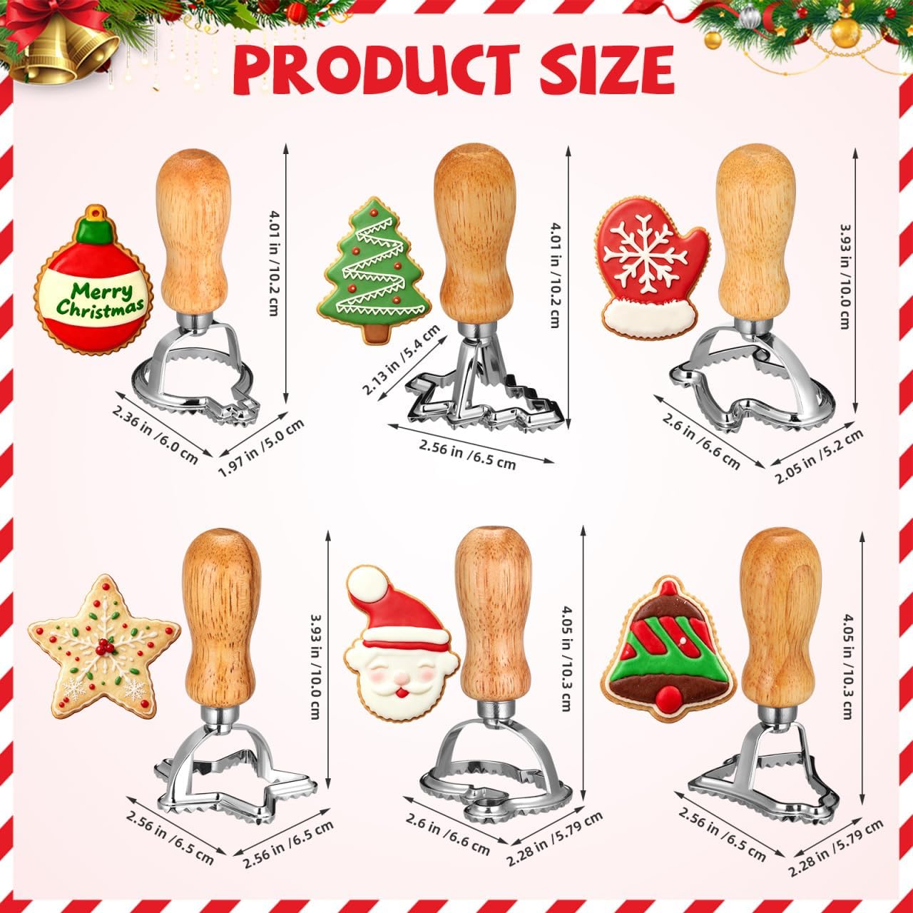 TEHAUX Ravioli Stamp Maker Cutter Set, 6pcs Pasta Maker Mold with Wooden Handle and Fluted Edge, Ravioli Cutter for Pasta, Dumplings Lasagna, Pierogi