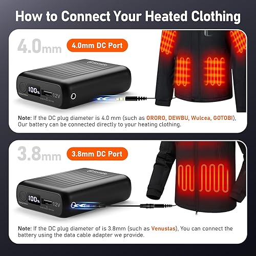 Miniatura 4 de Chaleco térmico con batería de 18400 mAh, 12 V, carga rápida, PD3.02.0, cargador de batería recargable con cable adaptador para ropa con