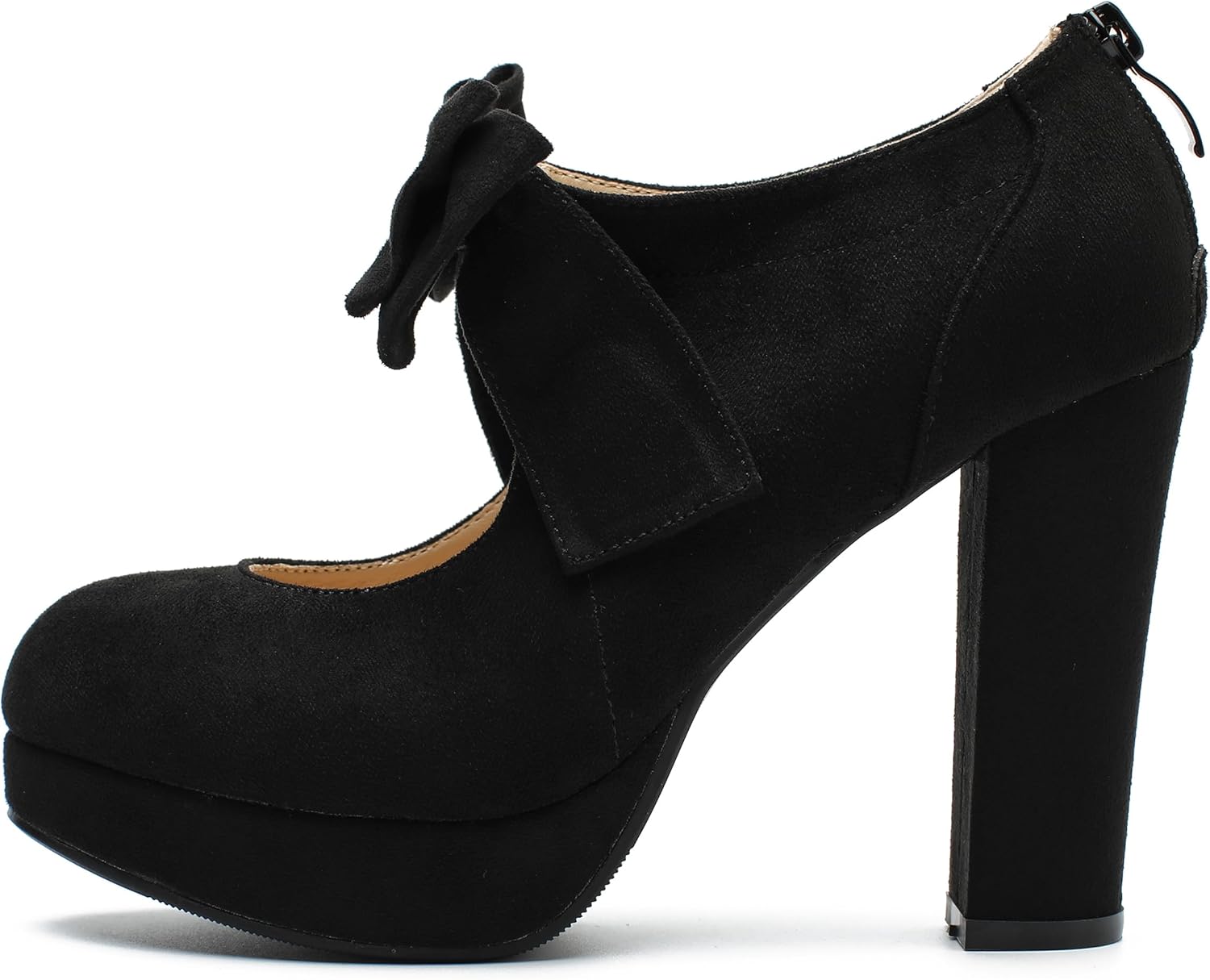 fereshte Women's Platform Mary Jane Pumps with Bow, High Block Heel, Closed Toe, Zip Closure - Image 6