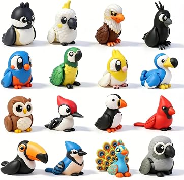 16pcs 3D Printed Animals Set Articulated Bird Toys Pinata Stuffers Goodie Bag Fillers Spring Bird Toys Pocket Pets Desk Pets Sensory Fidget Toys Gifts for Kids & Bird Lovers