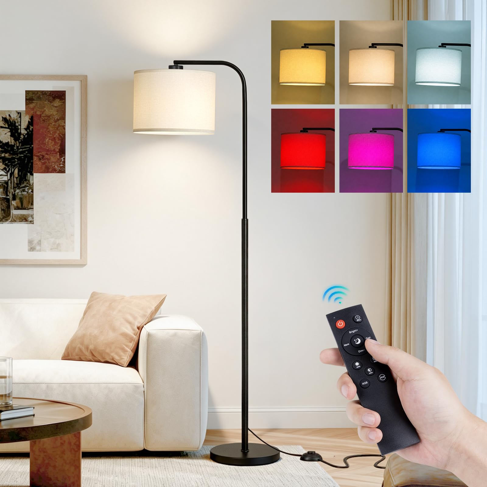 Arc Floor Lamp with Remote and Dimmable Black lamps for Living Room