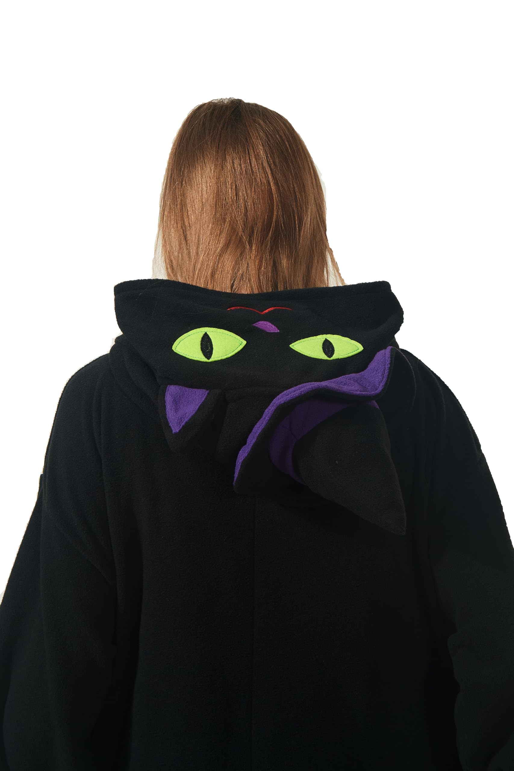 Kostium czarnego kota dla dorosłych unisex jednoczęściowa piżama Halloween Boże Narodzenie zwierzę cosplay z kapeluszem czarownicy