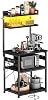 Casaottima Bakers Rack with Power Outlet & LED Lights, Coffee Bar with Storage 5-Tiers, Microwave Stand Kitchen Shelf 16.5 23.6 59 inches, Kitchen Coffee Rack, Black