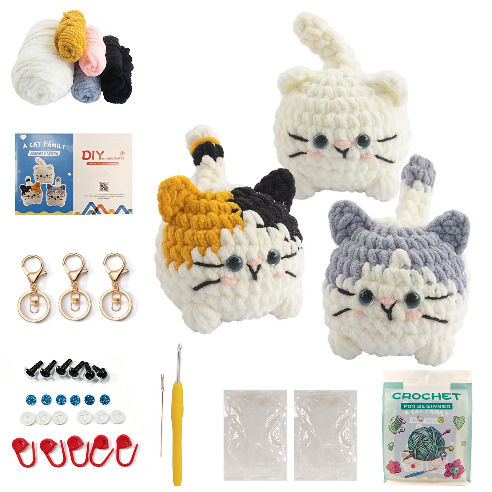 Amazon.co.jp: Morcolplus かぎ針編みキット 初心者向け 3個パック 猫