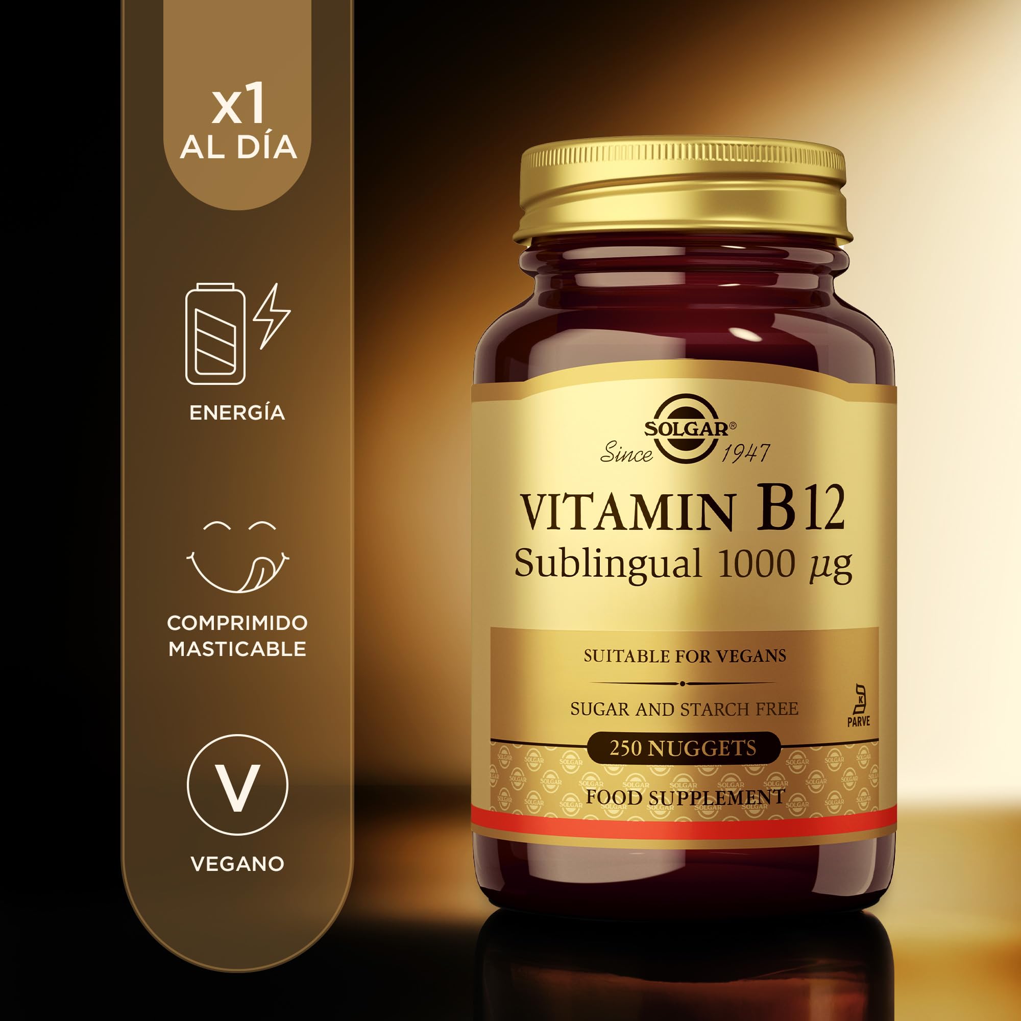 Solgar | Vitamina B12 1000 Mcg (Cianocobalamina) | Energía, Equilibrio Psicológico, Reduce el Cansancio |Comprimidos masticables sublinguales | Sabor Cereza Natural, 250 Unidad (Paquete de 1)