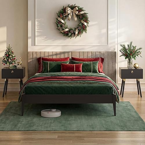 Miniatura 25 de Bme Dinkee Marco de cama característico de 15 pulgadas sin cabecero - Estilo moderno y minimalista con madera de acacia - 12 soportes de listones de