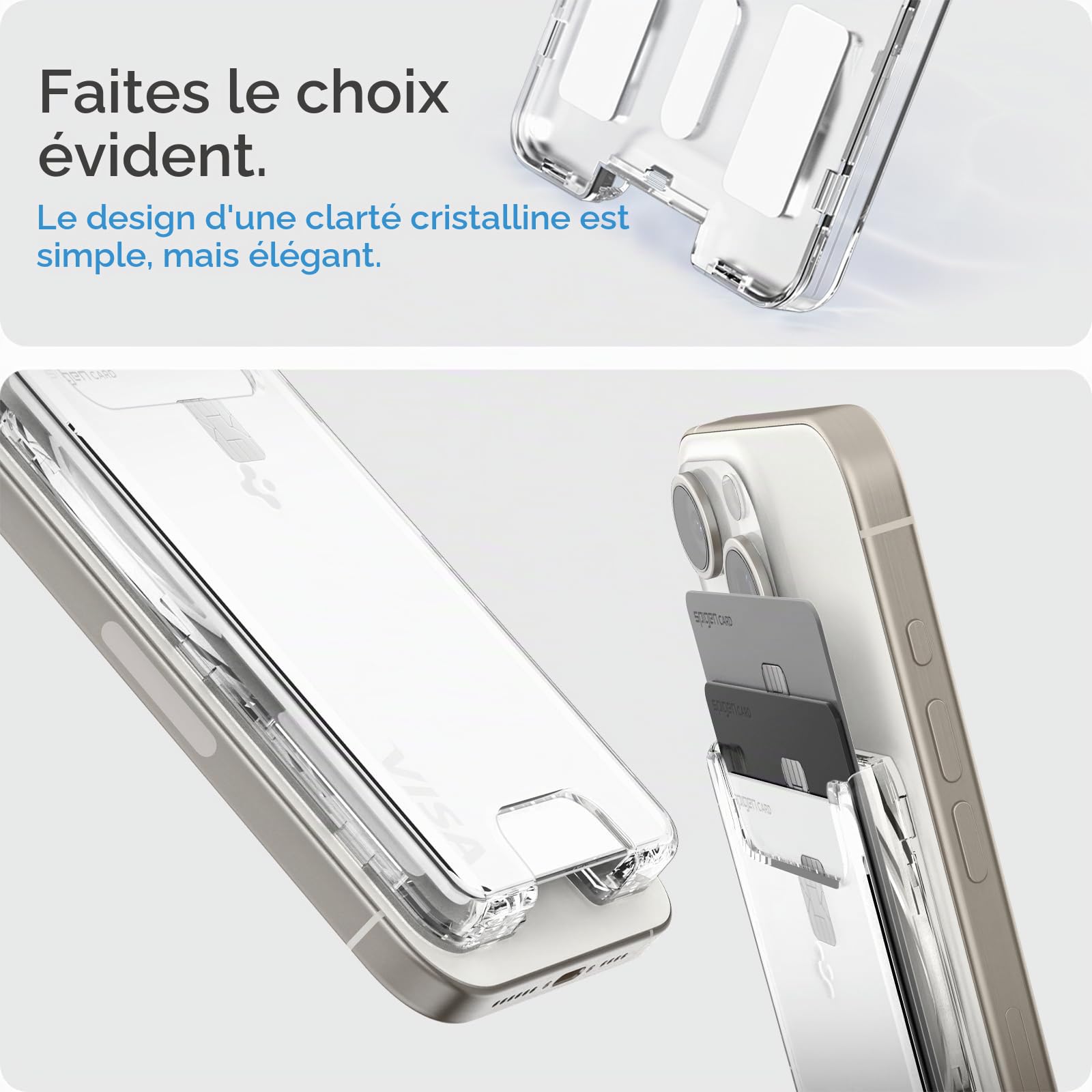 Spigen Ultra Hybrid MagFit Porte-Cartes Magnétique Conçu pour MagSafe Compatible avec Les modèles iPhone 17/16/15/14/13/12 MagSafe Wallet - Transparent