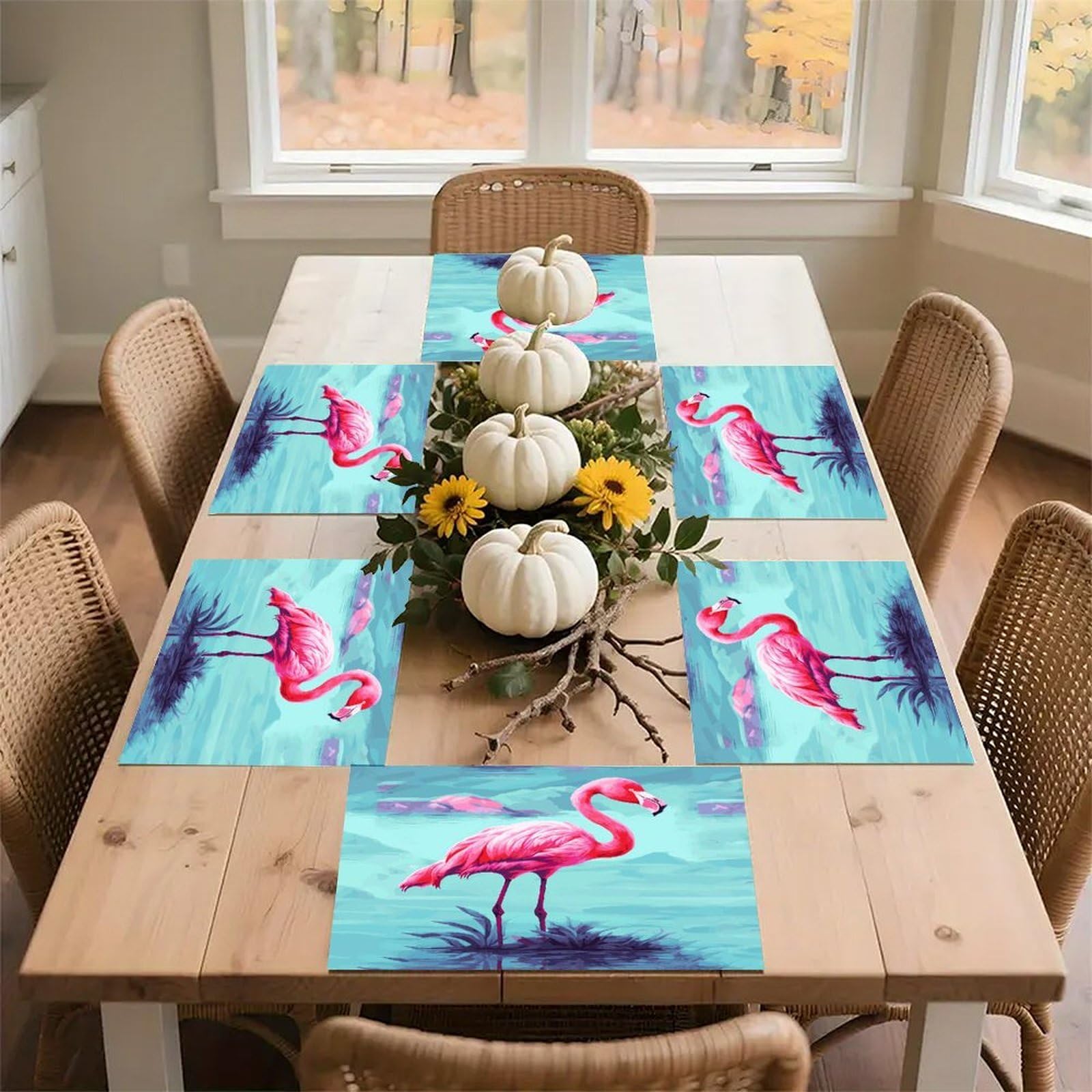 Pink Flamingos Placemats Wipeable Heat Resistant Table Mats Washable Flax Place Mats Elegant Cloth Non-Slip Placemat for Kitchen Dinning Party Table Decor 12 * 18 in