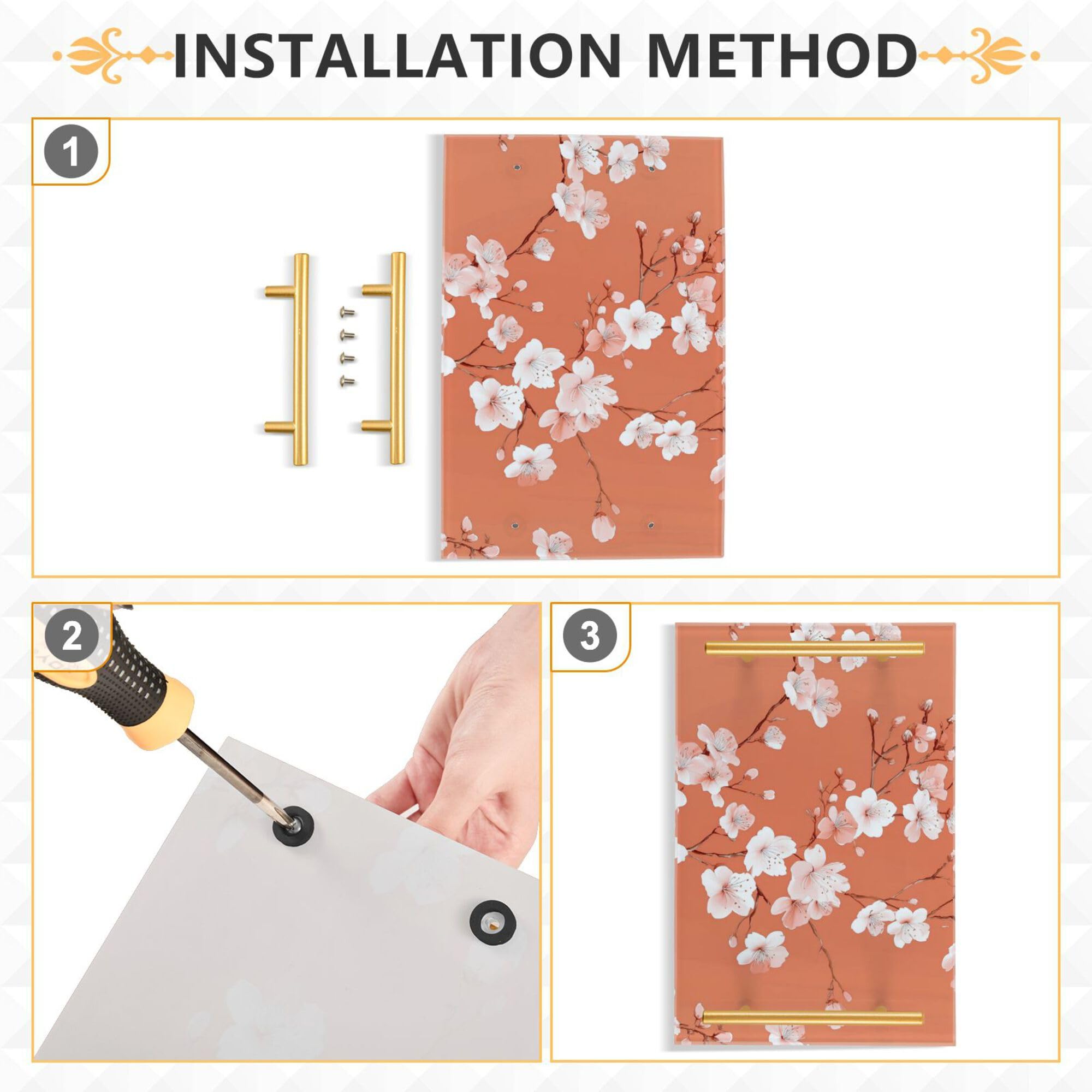 Bathroom Vanity Tray Counter Organizer, Nature Cherry Blossom Decorative Tray with Handles Countertop Storage for Bathroom Bedroom Kitchen Home Farmhouse