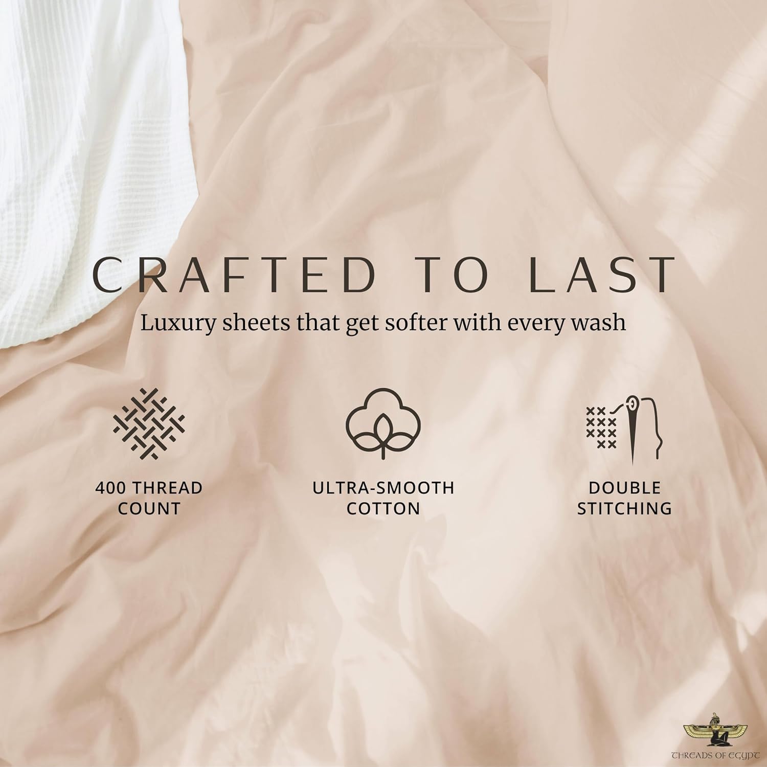 100% Egyptian Cotton Sheets King Size | 400 Thread Count | CEA Gold Seal Certified | Ultra Soft | Cooling for Hot Sleepers | 18" Deep Pocket | King Size [Dune] - Image 6