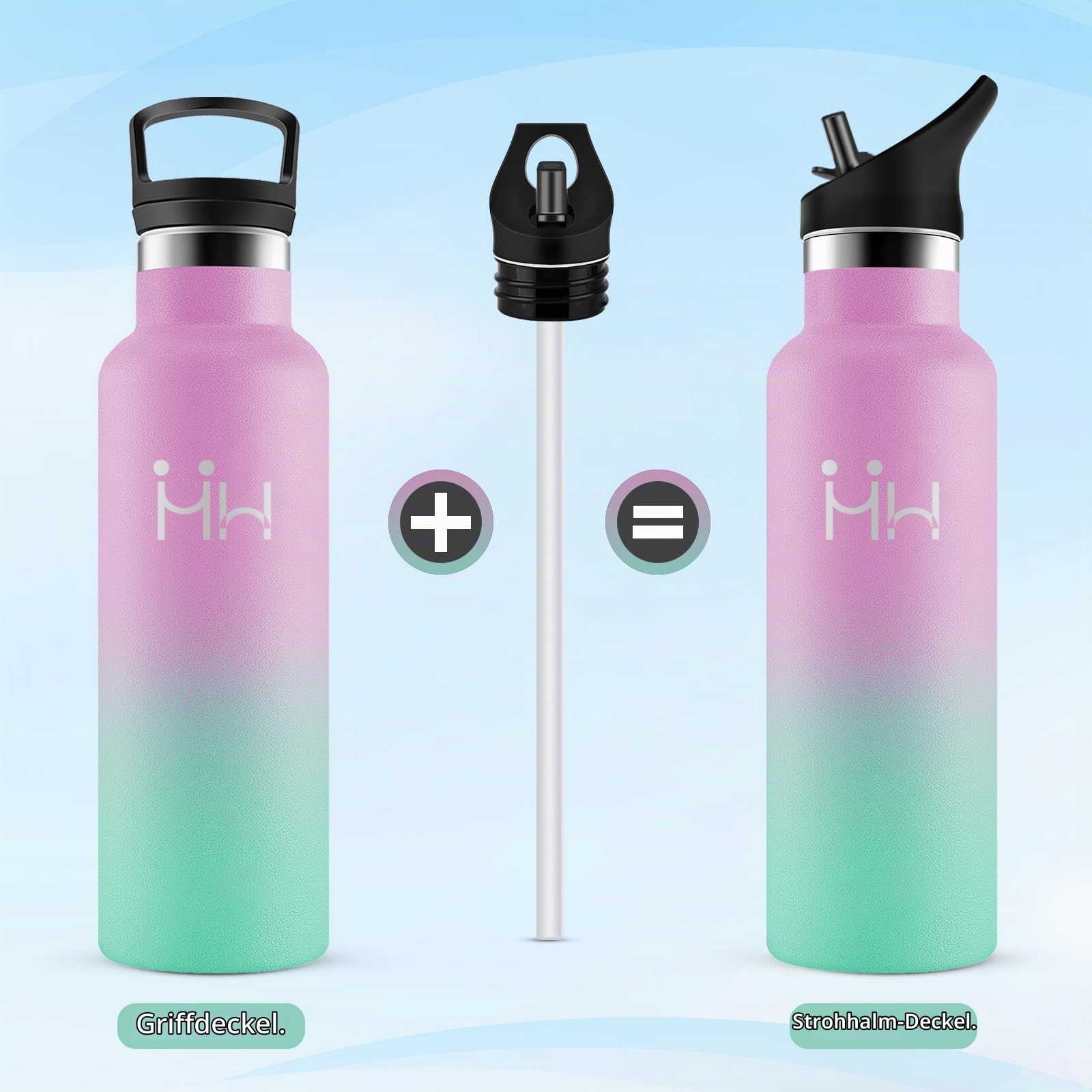 Trinkflasche Edelstahl 500ml, Auslaufsichere Isolierflasche mit Strohhalm, Kohlensäure Geeignet, Einhandöffnung, Vakuum Thermosflasche… – Ansicht 4