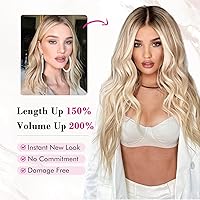 Vista 4 de REECHO Extensiones de cabello, 4 extensiones de cabello con clip de 24 pulgadas de grosor, extensiones de cabello castaño largo, he003, trama