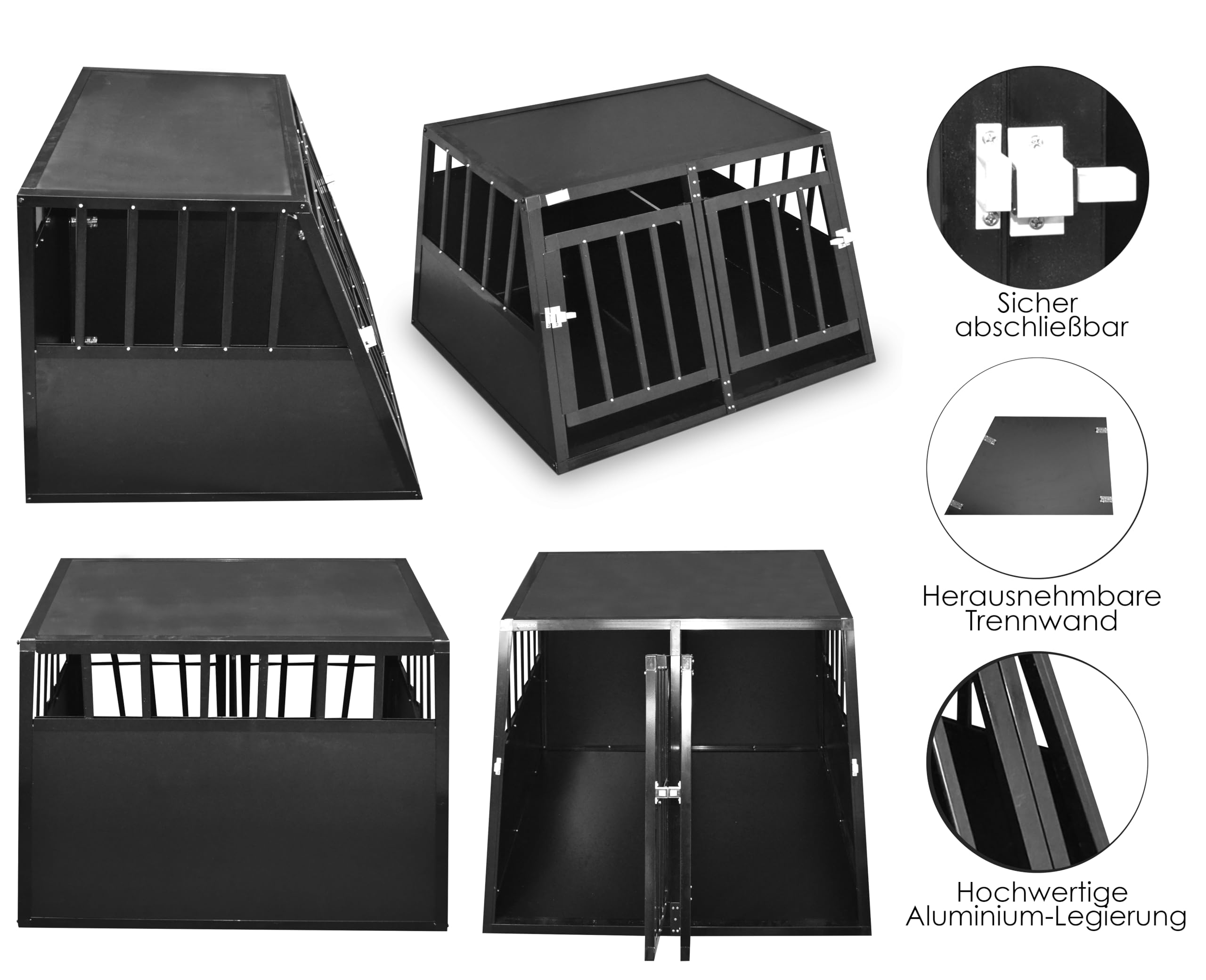 Defacto Cage de transport pour chien en aluminium - Cage de voyage pour voiture - Porte grillagée verrouillable - Caisse de transport pour animaux (noir, XXL) 95 x 85 x 69 cm