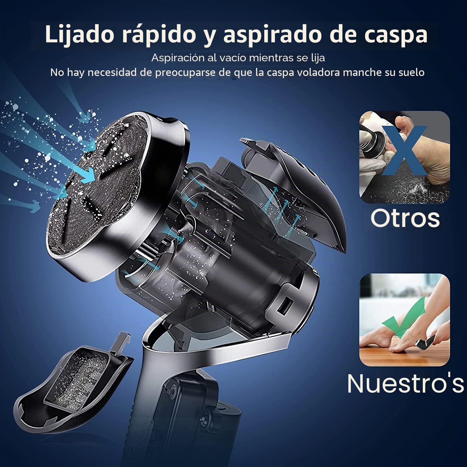 Lima Eléctrica Pies,VXDOIRK Recargable e Impermeable con 3 Rodillos y 2 Velocidades, Poderoso Profesional Quita Durezas para Cuidado Pies Callosidades Negro