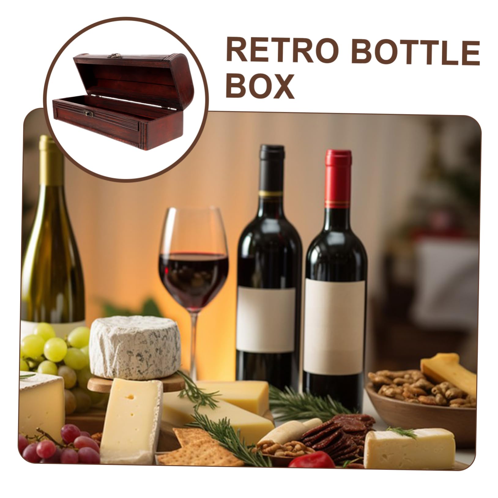Cassa Vino Retrò in Legno, Confezione Regalo per Bottiglia | Marrone, Cuoio e Ferro, Portatile, per Compleanno e Anniversario, Adatta a Birra e Bottiglia di Vino Rosso