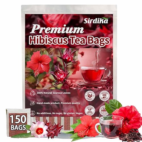 Bolsas de té orgánico de té de hibisco premium, 100% natural, hechas a mano, puro de flores de hibisco, natural y sin aditivos, sin