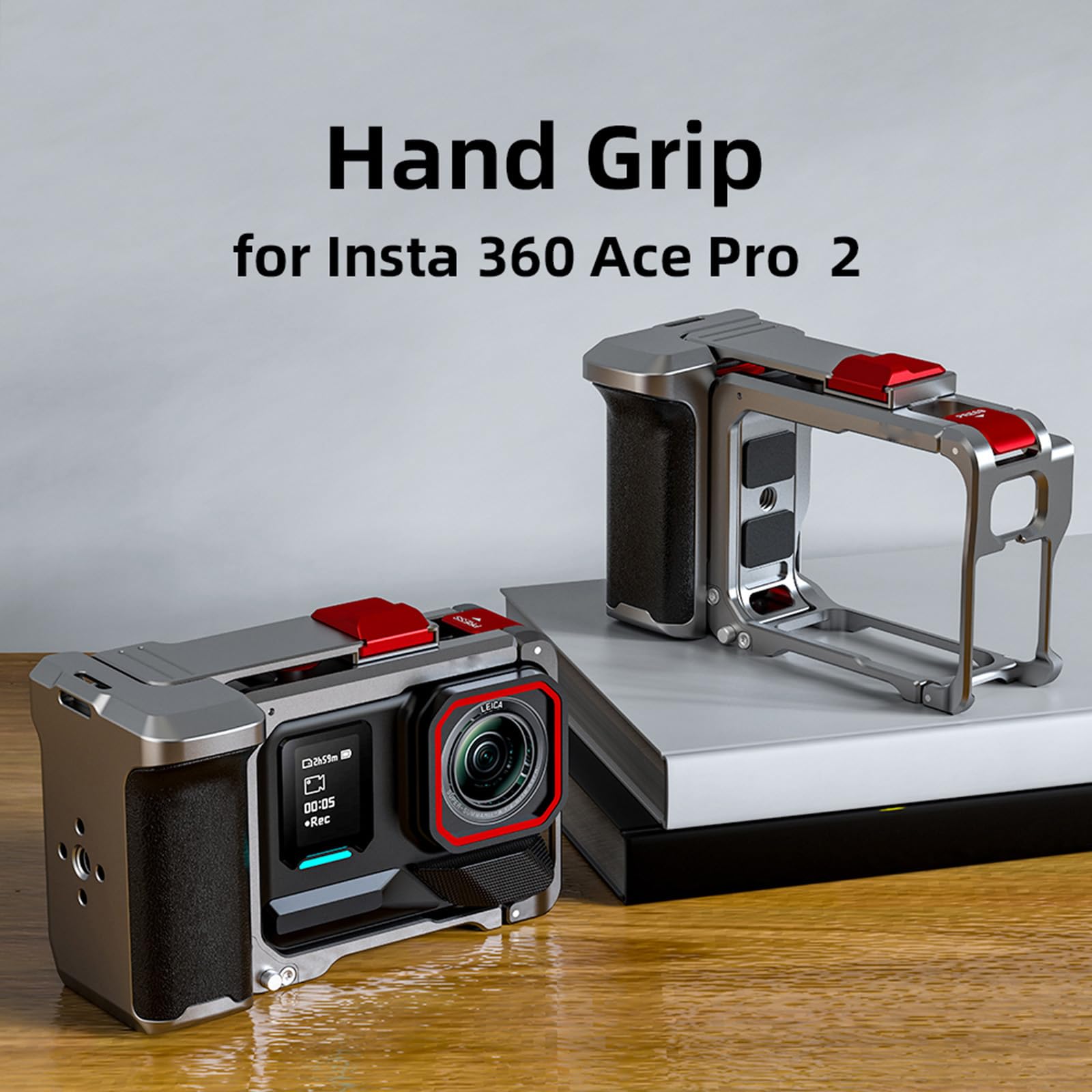 Kaninchenkäfig mit Aluminiumrahmen für Insta360 Ace Pro 2/Ace Pro, Griff mit Auslöserknopf, Schutzhülle, mit Silikon-Objektivdeckel, 6,35 mm Schraube und Zubehör für Kaltschuhe