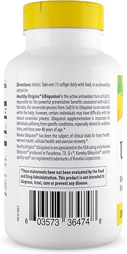 Miniatura 3 de Healthy Origins Ubiquinol 200 mg (Kaneka QH, sin OMG, sin gluten, soporte cardíaco, soporte energético), 60 cápsulas blandas