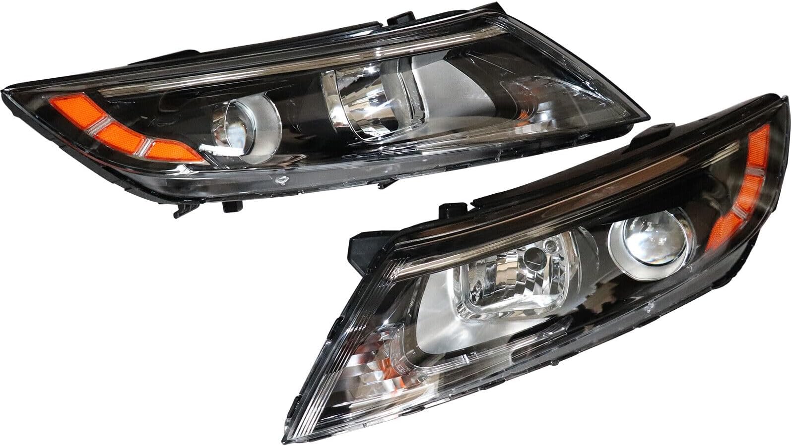 For 2014 2015Kia Optima Front Headlights Assembly Left Driver+Right Passenger Side Projector Headlamps w/o DRL Black Halogen Headlights with Clear Lens (Passenger+Driver Side)