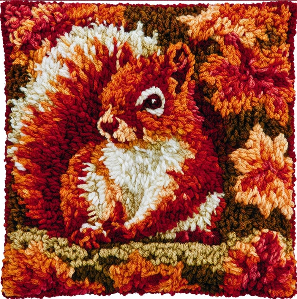 FWRTYCB Latch Hook Cushion Kits for Adults, Squirrel Pillow Hook Art