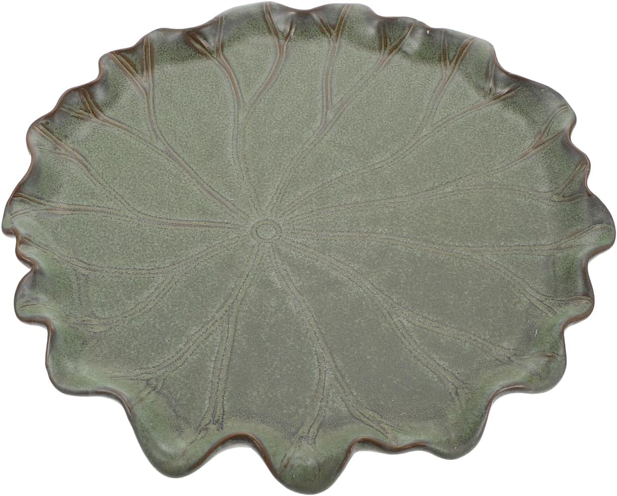 Yardwe Lotus Leaf Ceramic Plant Saucer Tray 9.44 Inch Bonsai Pot Base for Indoor Outdoor Succulent Planters Balcony Garden Protection