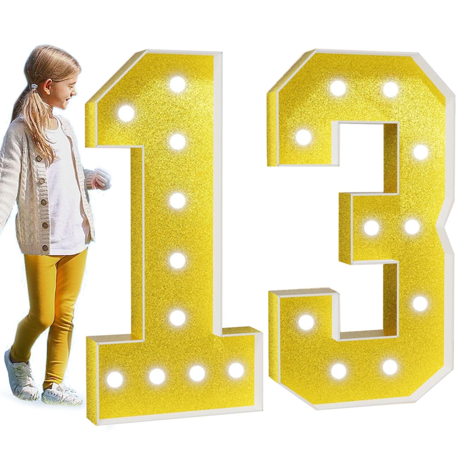 Marquee Light Up Number Large Mosaic Numbers Sign with White Lights Giant Mosaic Frame Number for 5th 50th Birthday Party Anniversary Decorations Pre-Cut Foam Board(Color:Number 13,Size:100cm/3.3FT)