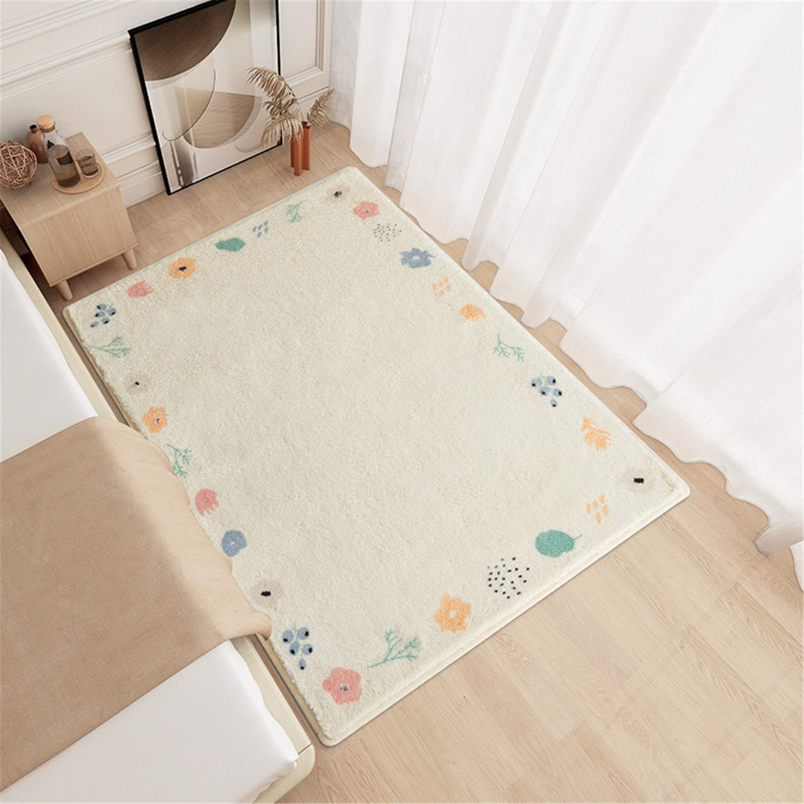 SWECOMZE Regenbogen Moderner Wohnzimmer Teppich, Weicher Kurzflor, Kinderteppiche Flauschige Groß Schutzmatten Kindermatte fürs Babyzimmer Kleinkinderzimmer (Blumen,60 * 120cm)