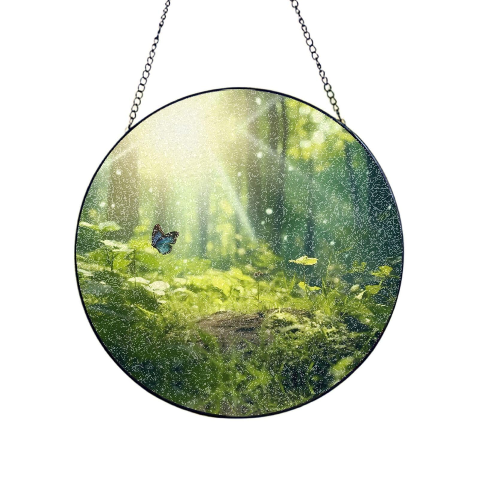 Poezjzw Stained Glass Window Hanging - Butterfly In Sunlight Sun Catcher For Door Garden Home Decor Christmas Mother'S Day Birthday Gifts 6in（15cm）
