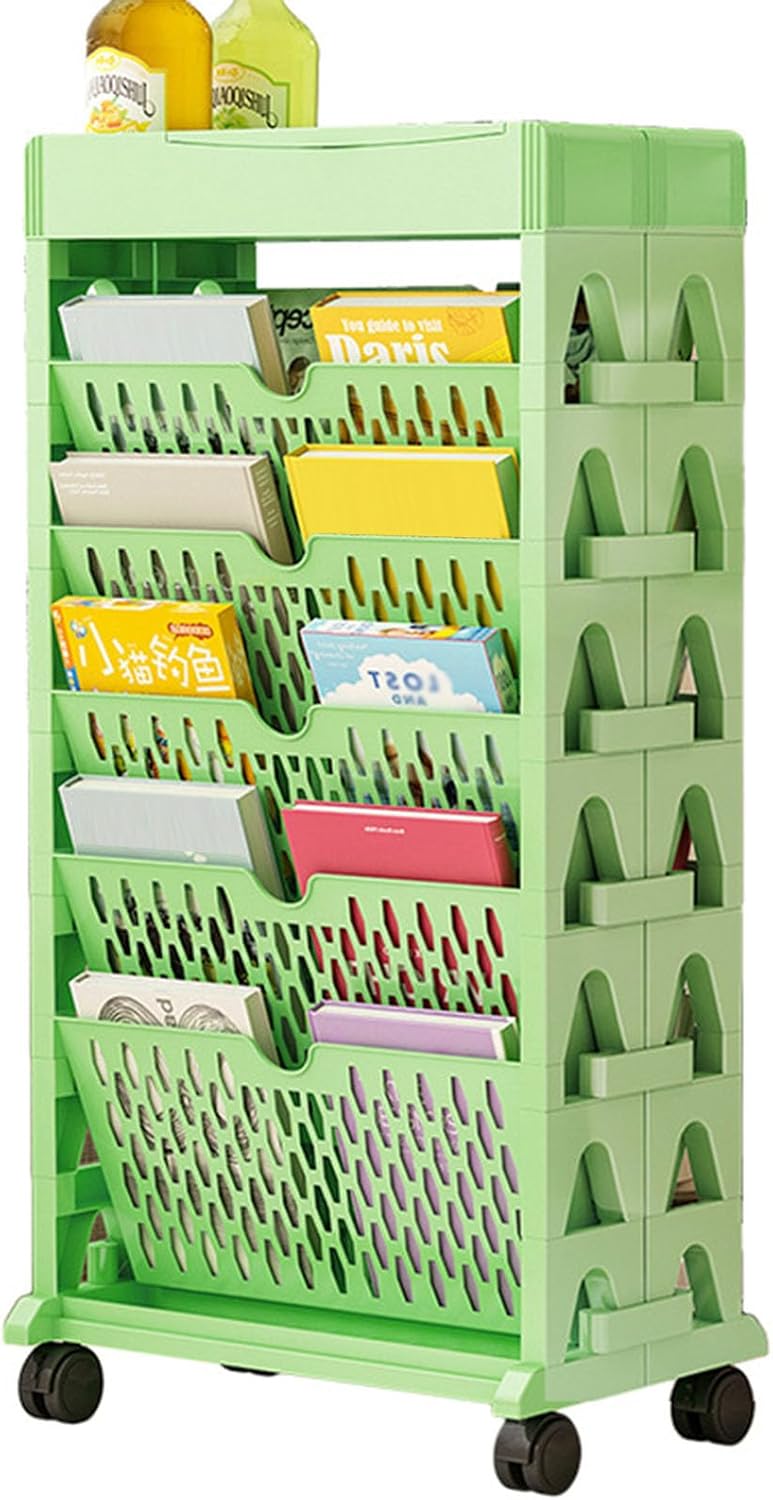 Rolling Book Cart Mobile Bookshelf Free Standing Storage Small Modern Bookshelf with Wheels, Compact Desk Storage Organizer Trolley for Home Shelves Office and School Book Truck, 37*19*73.5