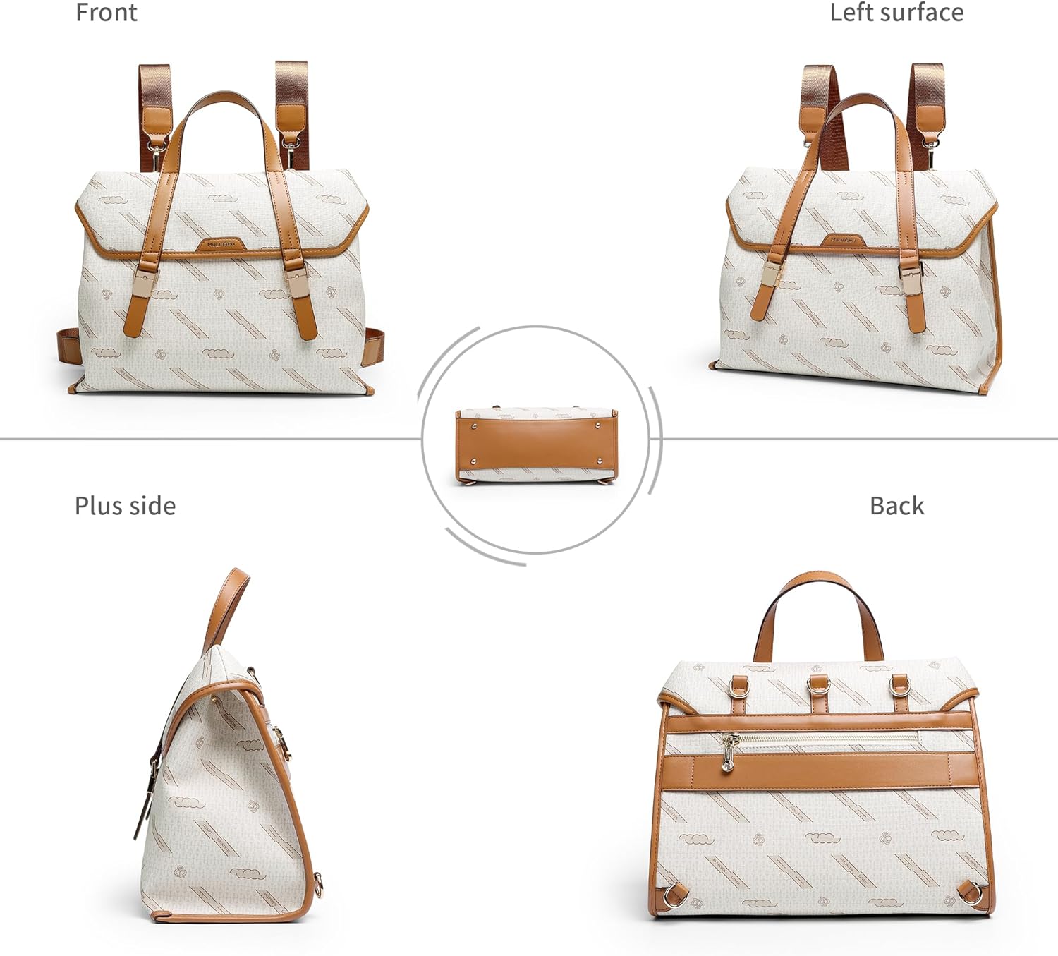 Large PU Leather Backpack Purse for Women Fashion Vintage Satchel Bacpack Cute Convertible Shoulder Bags for Travel Work Camping Student 2025 Trendy Crossbody Bags 282B Beige - Image 3