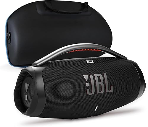 JBL Boombox 3 - Paquete de altavoces Bluetooth portátiles con divvi! Funda protectora rígida - Negro