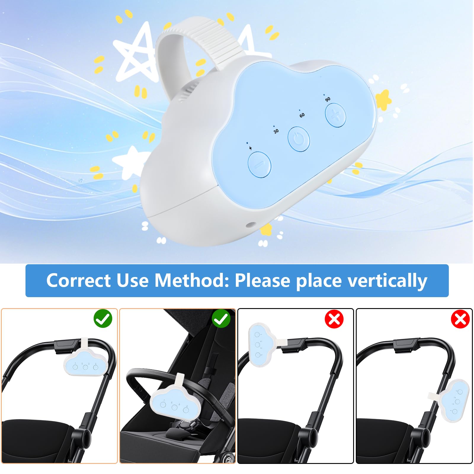 Baby Rocker 2025 Origin Design Rocker Rechargeable Wsparcie dla niemowląt, 3 poziomy intensywności i 30-60-90 minut timer, pasuje do wszystkich wózków dziecięcych