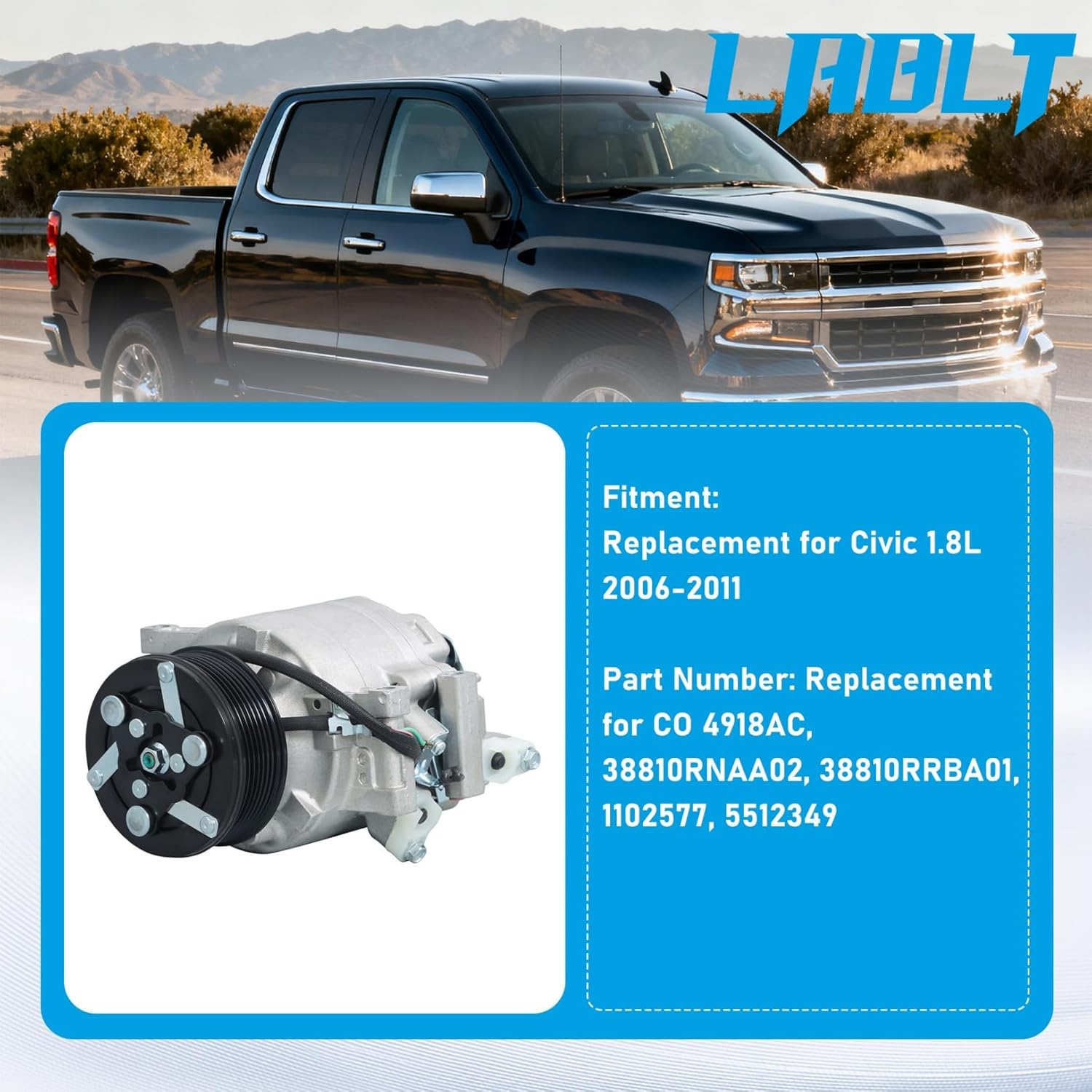 AC Compressor with Clutch Replacement for Civic 1.8L 2006 2007 2008 2009 2010 2011 CO 4918AC