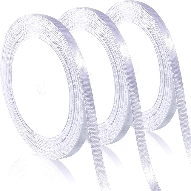 WILLBOND 3 Rolls 75 Yards White Satin Ribbon 1/4 Inch Wide 25 Yards/Roll Valentine's Day Double Face Satin Ribbon for Gift Wrapping, Hair Bow, Sewing and Other Craft Projects (White)