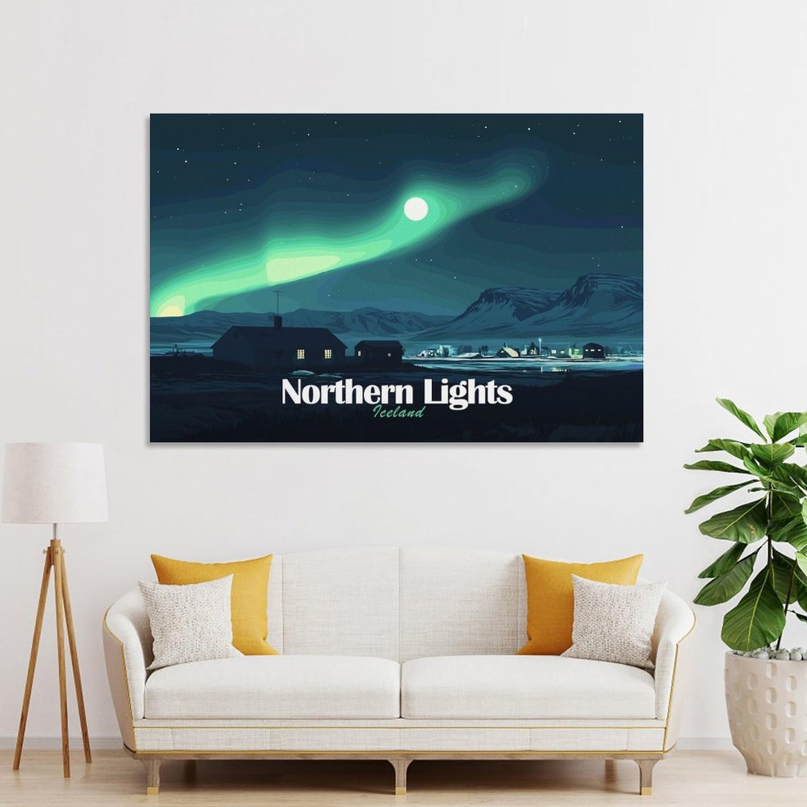 Junmoney Unframe-Style-3-2 Hanging Wall Art Northern Lights In Iceland, 16X24inch(40X60cm), For Entryway, Lounge Links Or Small Walls, A Neat Decor Update For Hallways