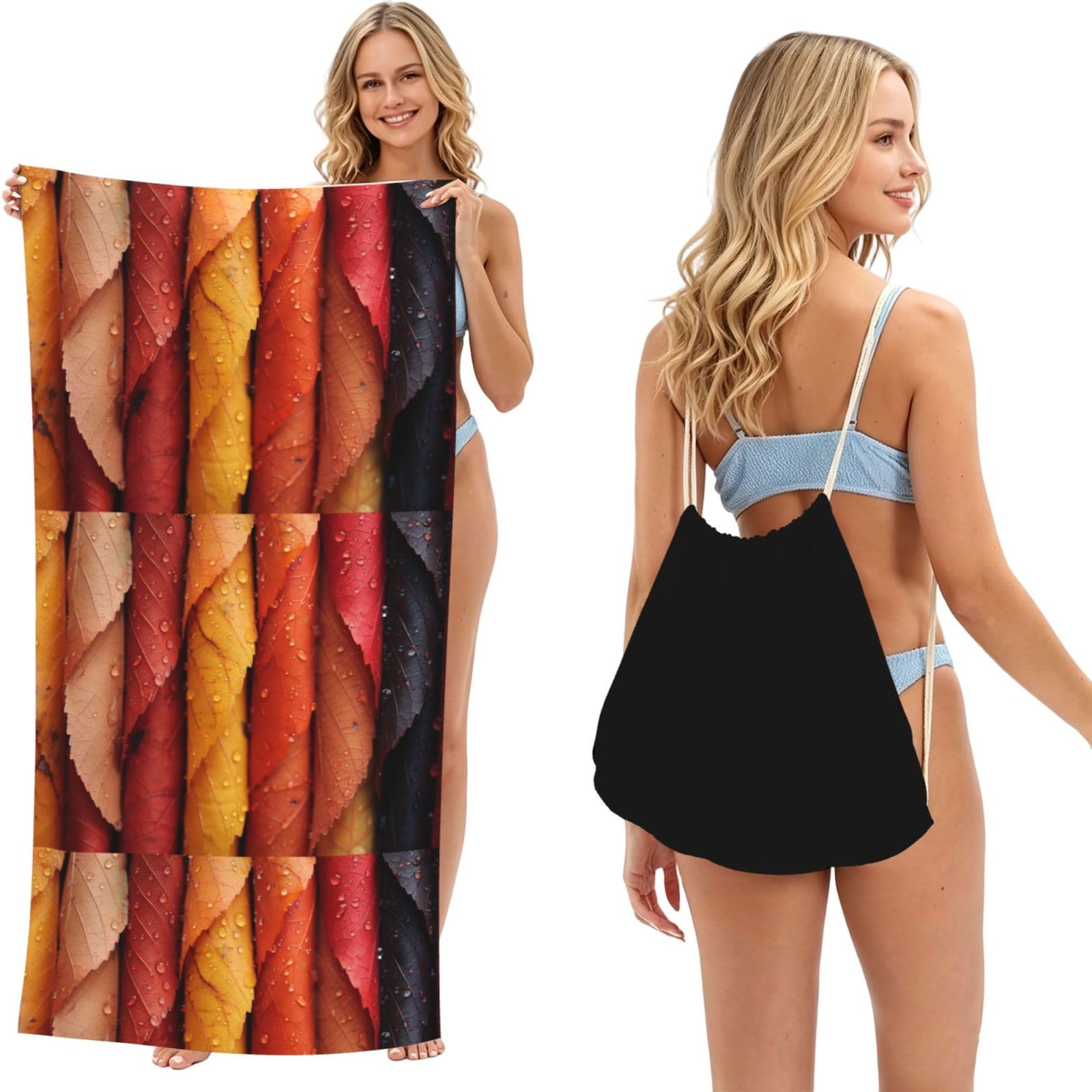 SKGOHLH Rolling leaves 2in1 Packable Beach Towel Bag Women