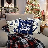 Vista 3 de Cirzone Juego de 4 fundas de almohada navideñas de 18 x 18 pulgadas, fundas de almohada navideñas de lino rústico, decoración navideña para cama