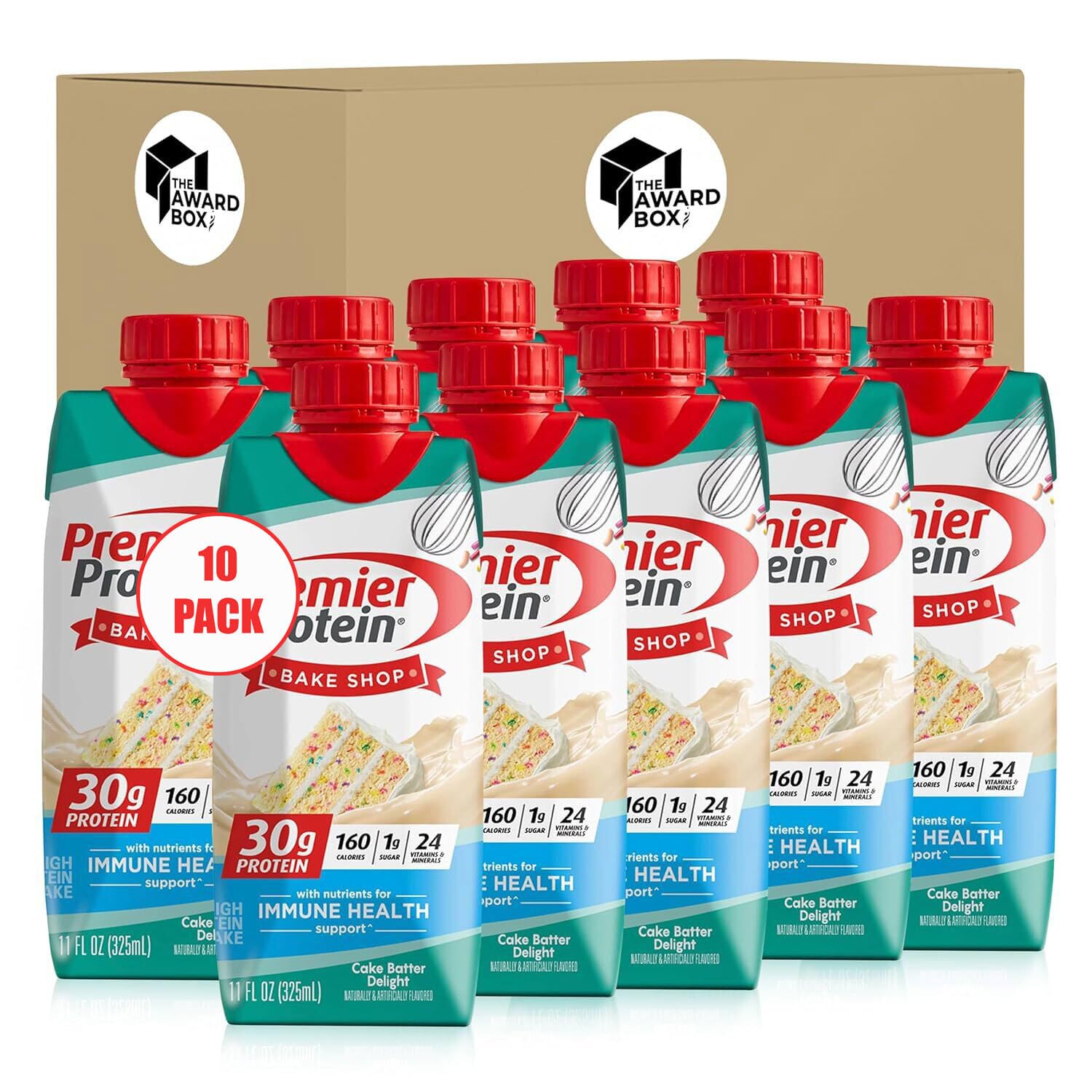 Premier Protien | 30g High Protein Shake Variety Sampler Pack Cake Batter 11 Fl oz each in The Award Box Packaging (10pk)