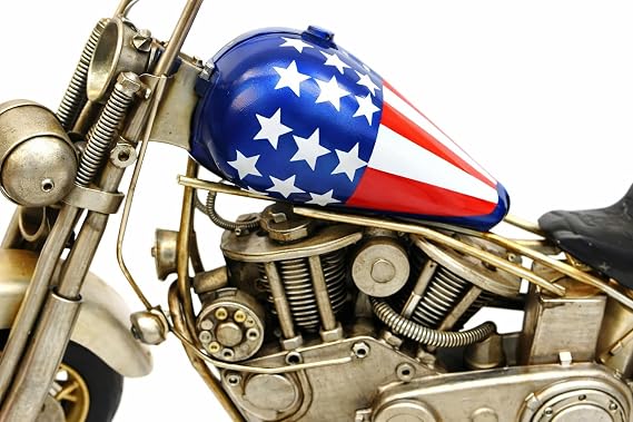 Vintage Metal Chopper Motosiklet Dekoru 40 cm – El Yapımı Eskitme Retro Motor Biblosu – Metal Motor Modeli Ev ve Ofis Dekorasyonu