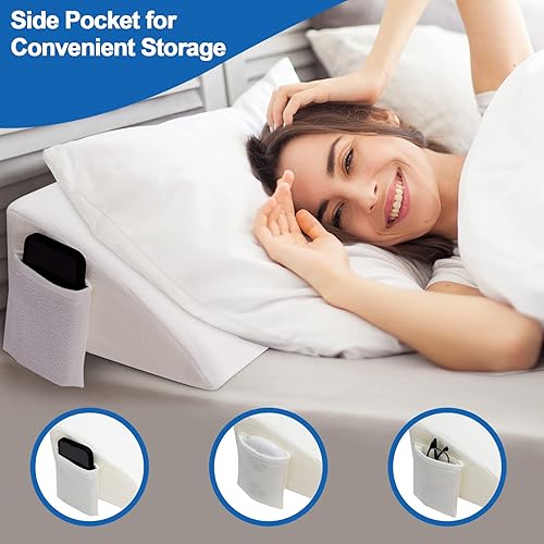 Miniatura 4 de Giantex Tapón de almohada de cuña para cama almohada triangular larga de tamaño Queen con práctico bolsillo lateral funda extraíble cierra el